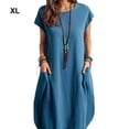 thumbnail image 5 of fastboy Polyester Femmes Robe de Remplacement Sans Manches Occasionnel Été Respirant Col Rond Double Poche à la Mode Filles Robes Bleu XL, 5 of 5