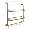 thumbnail image 2 of Kate and Laurel Marit Modern Industrial Wall Shelf with Metal Pipe Supports and Glass Shelves, Gold, 2 of 7