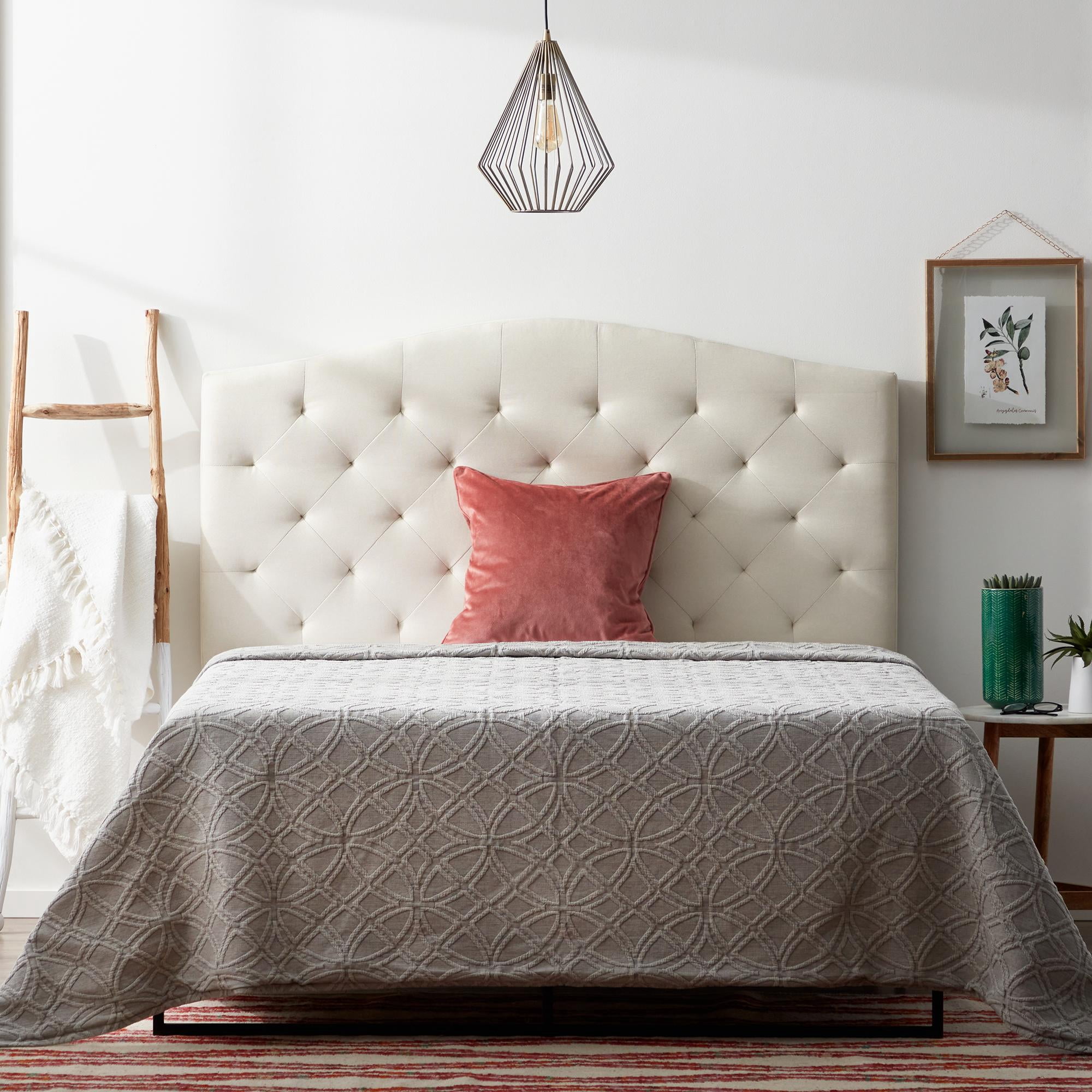 Rest Haven Hillboro Curved Edge Upholstered Headboard, Queen, Cream