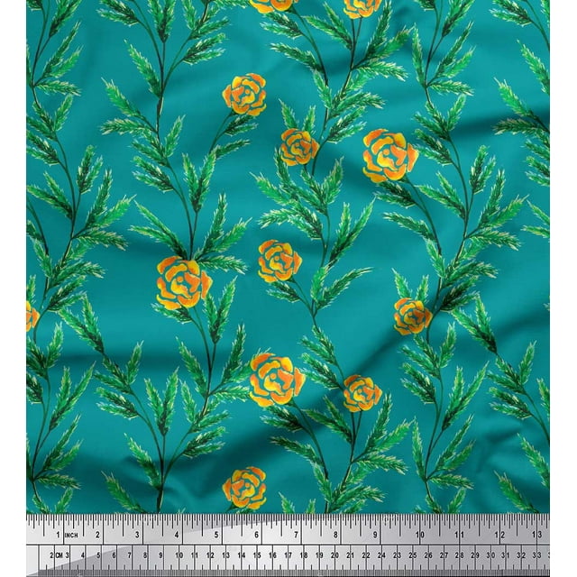 Soimoi Poly Georgette Fabric Leaves & Rose Floral Print Fabric by Yard 42 Inch Wide