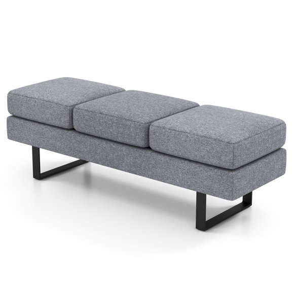 Costway Waiting Room Bench Seating with Metal Frame Leg Upholstered Reception Bench Grey