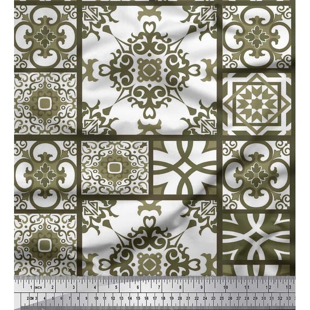Soimoi Georgette Viscose Fabric Check & Damask Patchwork Print Fabric by Yard 42 Inch Wide