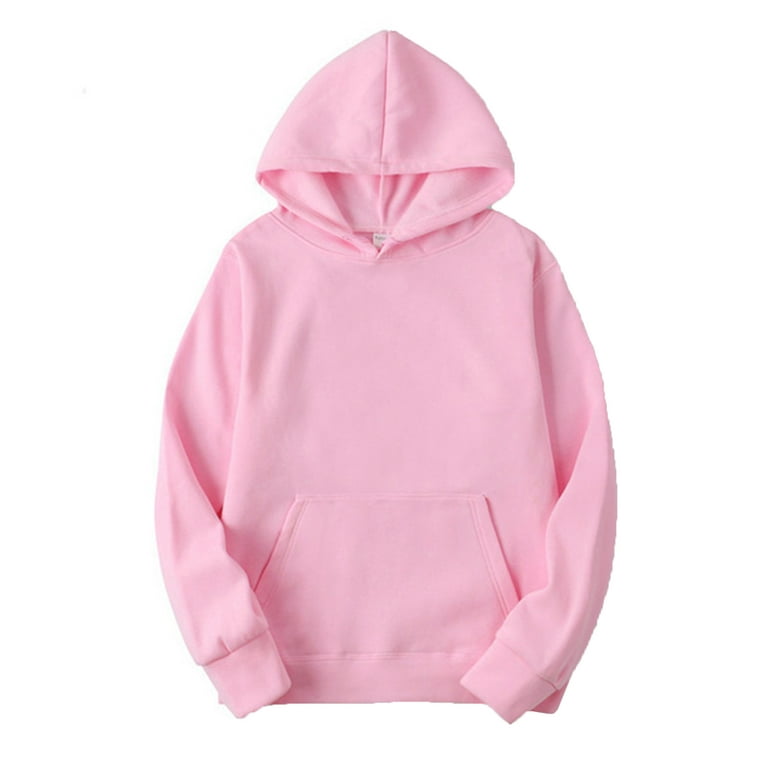 YONGHS Men's Solid Color Pullover Hoodie Long Sleeve Drawstring Hooded  Sweatshirt with Pocket Pink S