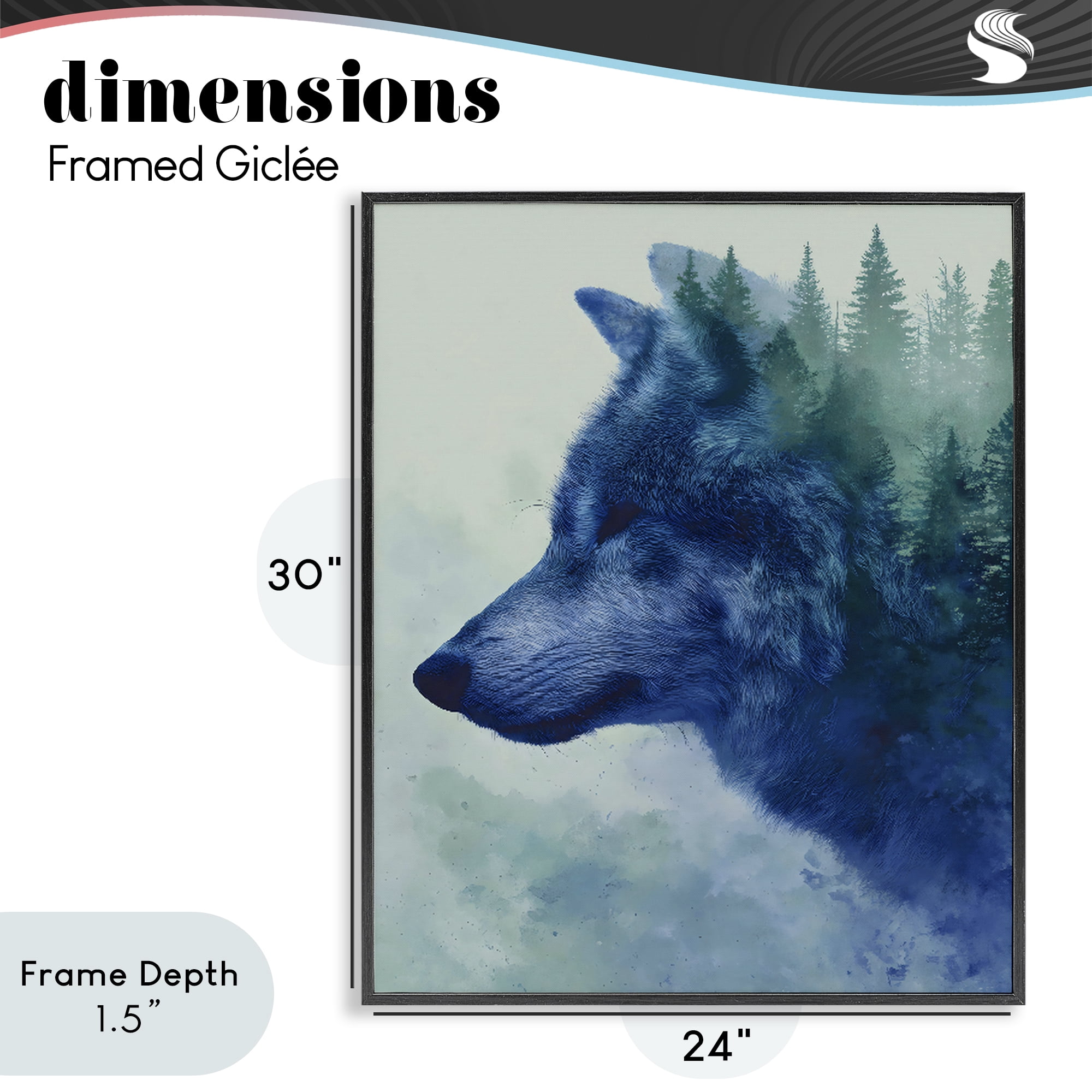 Stupell Industries Indigo Wolf in Misty Pines Black Framed Giclee Art, design by Franklyn Gregory
