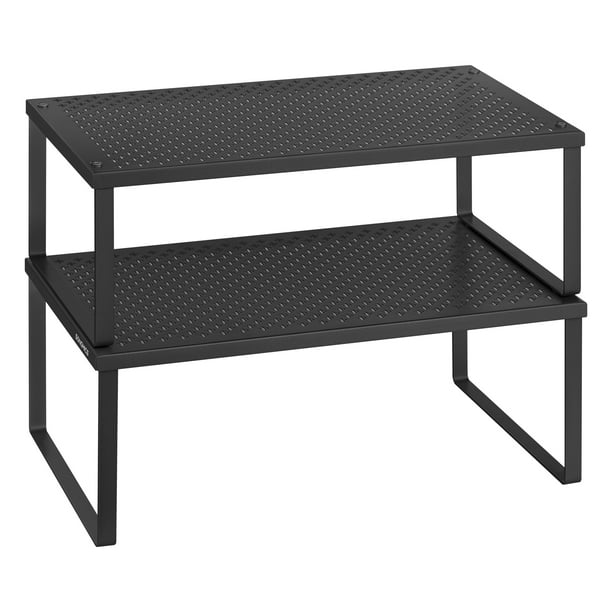 SONGMICS Especiero, Estante para Especias, Organizador para Armarios, Apilable, Ampliable, Juego de 2 Estantes Metálicos, Negro Tinta