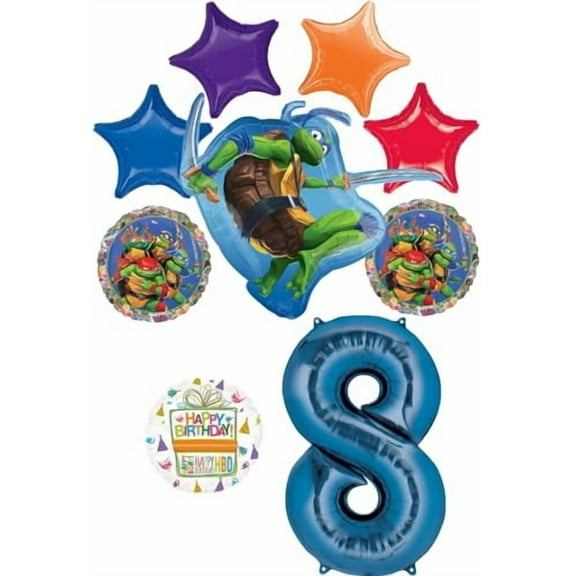 Anagram TMNT 8th Birthday Party Supplies Mayhem Ninja Power Foil Balloon Bouquet Decorations