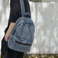 thumbnail image 2 of Mochila vaquera clásica con cremallera e hilo de coser informal de gran venta para mujer 2024, nueva moda, versátil, bolso de hombro de gran capacidad, 2 of 5
