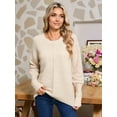 thumbnail image 5 of Women'S Fall Fashion Crew Neck Ribbed Knit Pullover Sweater Loose Side Split Batwing Long Sleeve Sweaters Khaki XL, 5 of 9
