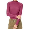 thumbnail image 5 of Fshiont Y2k Womens Long Sleeve Stretch Mock Neck Ribbed T-Shirt Slim Fit Casual Basic Tops Hot Pink One Size, 5 of 7