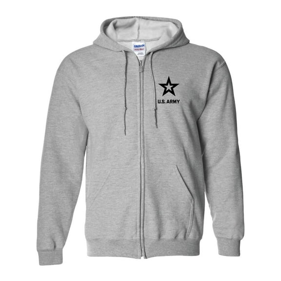 US Army Star Black Ink Left ChestFull-Zip Hooded Sweatshirt