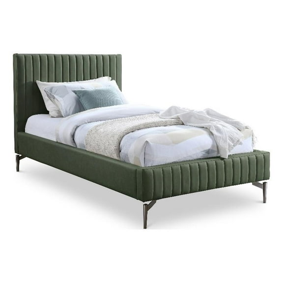 Maklaine Modern / Contemporary Green Vegan Faux Leather Twin Bed
