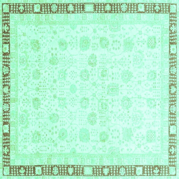 Ahgly Company Indoor Square Oriental Turquoise Blue Traditional Area Rugs, 6' Square