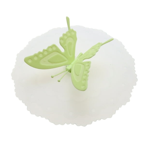 Taza linda mariposa tapas de silicona antipolvo tazas a prueba de fugas cubierta verde