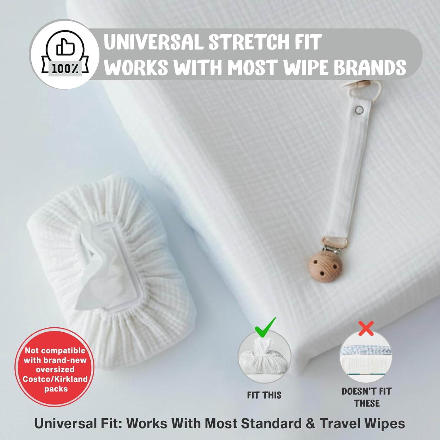 Baby Wipes Cover – Universal Size, One Size Fits All Wipes Packages | Muslin Cotton Tissue Cover for Nursery, Diaper Bag & Changing Table, Station | Gingham & Neutral Patterns (Cream)