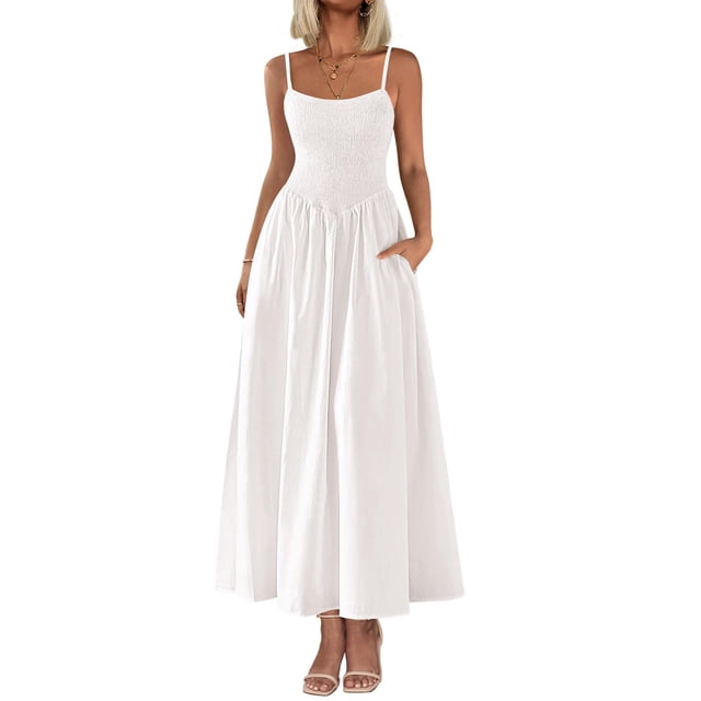 Vestido largo PRETTYGARDEN para mujer, estampado, verano 2025, blanco