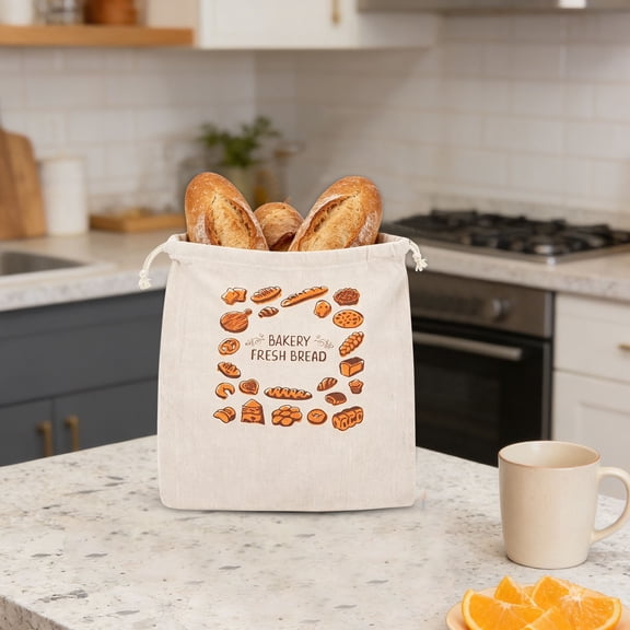 Reusable Linen Bread Bag, Drawstring Bakery Storage Pouch, Breathable & Washable, Food Storage Bag, Homemade Bread Keeper, for Sourdough Loaves Pastries 12.2" x 15"(Beige)