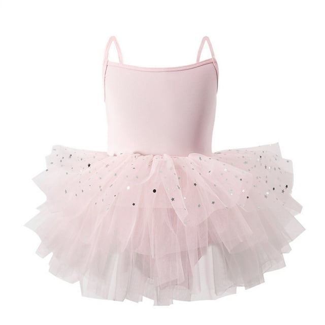 Combinaison de Danse Ballet pour Filles, Robe d'Entraînement Sans Manches en Sequins et Maille avec Bretelles Réglables, Rose, Taille 120 cm
