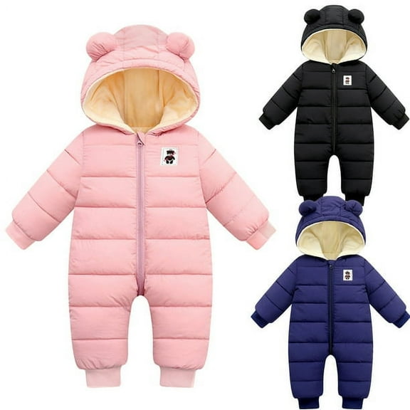 Infant Warm Hooded Zip Snowsuit Jumpsuit Newborn Girls Boys Down Cotton Romper