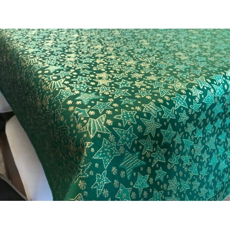 

Heavy Brocade Shiny Christmas Tablecloth Stars Green