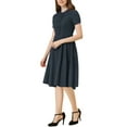 thumbnail image 4 of INSPIRE CHIC Women's Round Neck Short Sleeve Pleated Vintage 1950s Midi Dress XL Navy Blue, 4 of 7