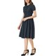 thumbnail image 4 of Vestido midi vintage de los años 1950 para mujer, con cuello redondo y mangas cortas, plisado, talla XL, color azul marino, 4 of 7