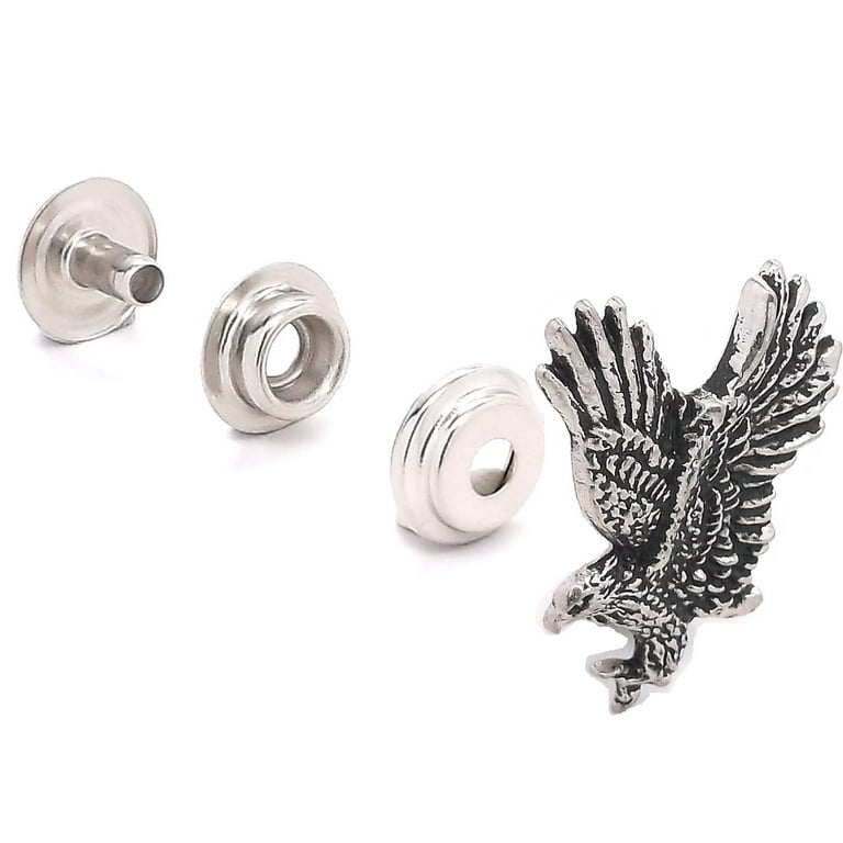 Eagle in Flight Concho Snap Cap Set Antique Silver 1-3/8