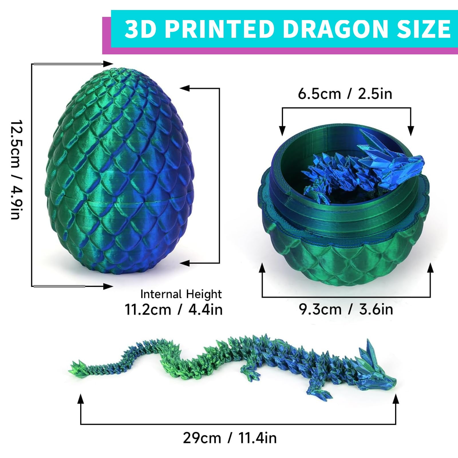 Huevo Sorpresa Con Dragón Articulado De 31,7 Cm Impreso En 3D – Figura Flexible De Piedras Preciosas, Ideal Para Aliviar Ansiedad Y TDAH