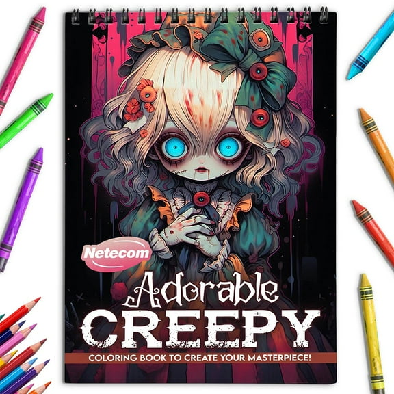 Netecom Adorable Creepy Adult Coloring Book for Adults, Spiral Bound, Soft Cover