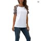 thumbnail image 3 of Qarigey Camisa de manga corta con hombros descubiertos y cuello con estampado de leopardo hueco para mujer Prendas para la parte del cuerpo Blanco METRO, 3 of 6