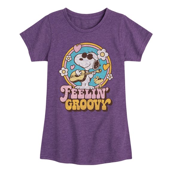Peanuts - Feelin Groovy Snoopy And Woodstock  - Toddler And Youth Girls Short Sleeve Graphic T-Shirt