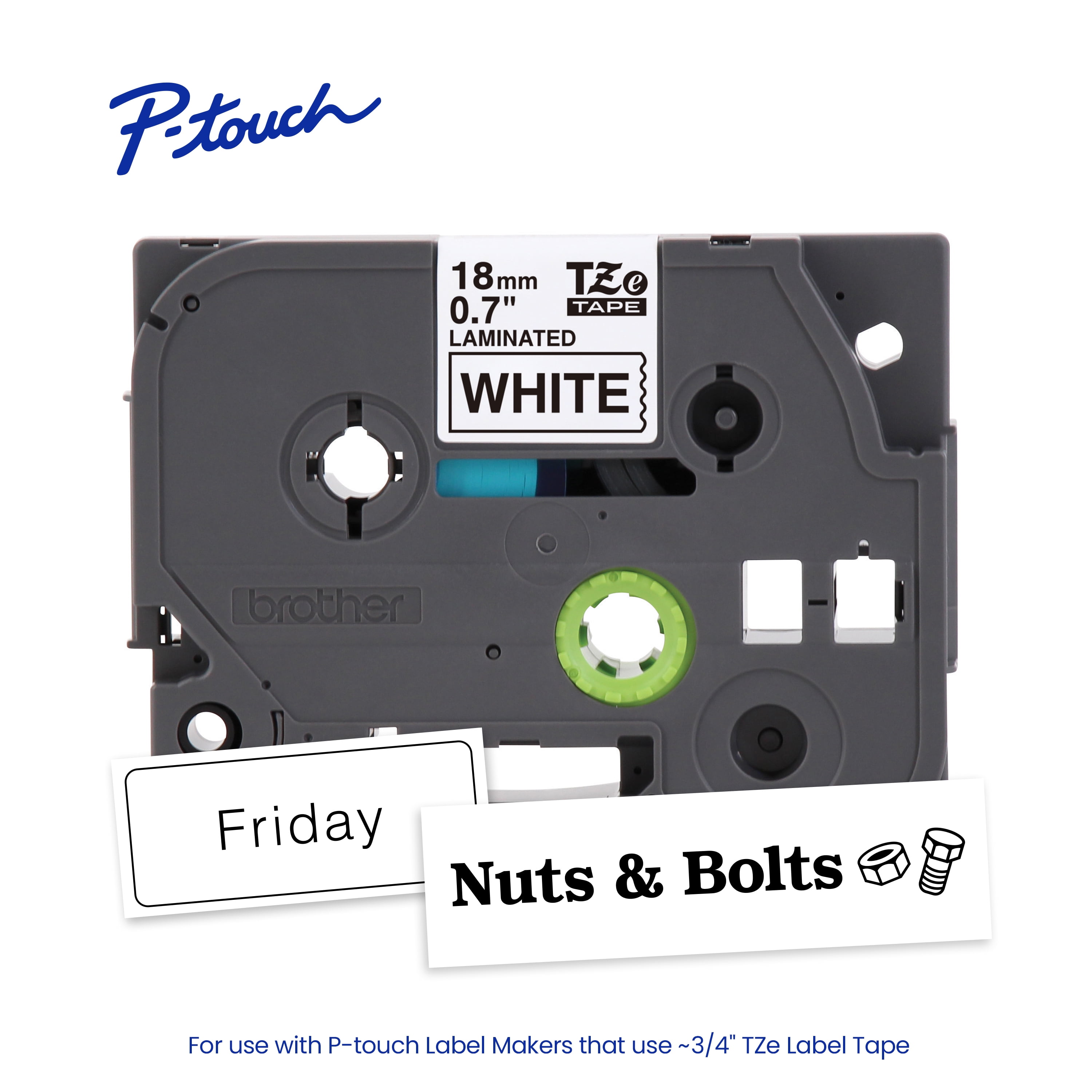 Brother P-touch TZeS241 Black Print on White Label Tape, 3/4 in x 26.2 ft Strong Adhesive Laminated, 1-Piece
