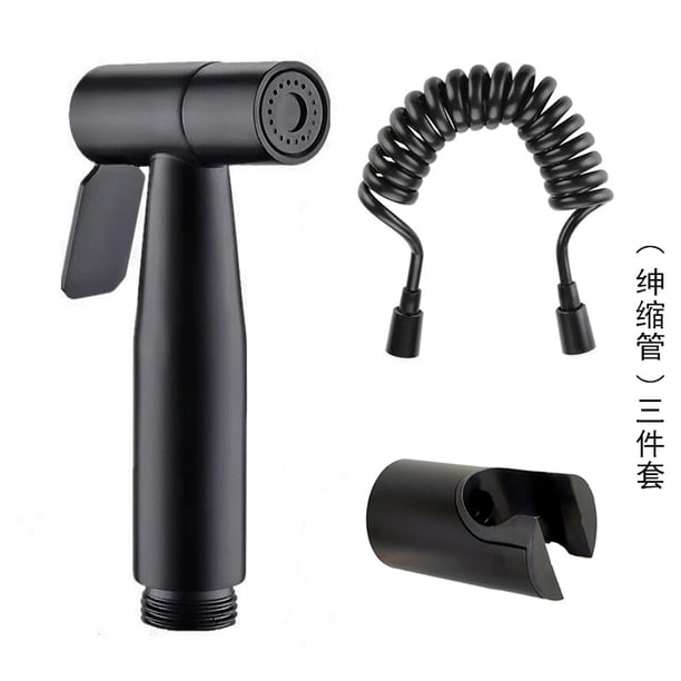 Juego de pistola rociadora para lavado de inodoro de acero inoxidable 304 negro sin perforaciones, boquilla presurizada, limpieza corporal, lavador de inodoro