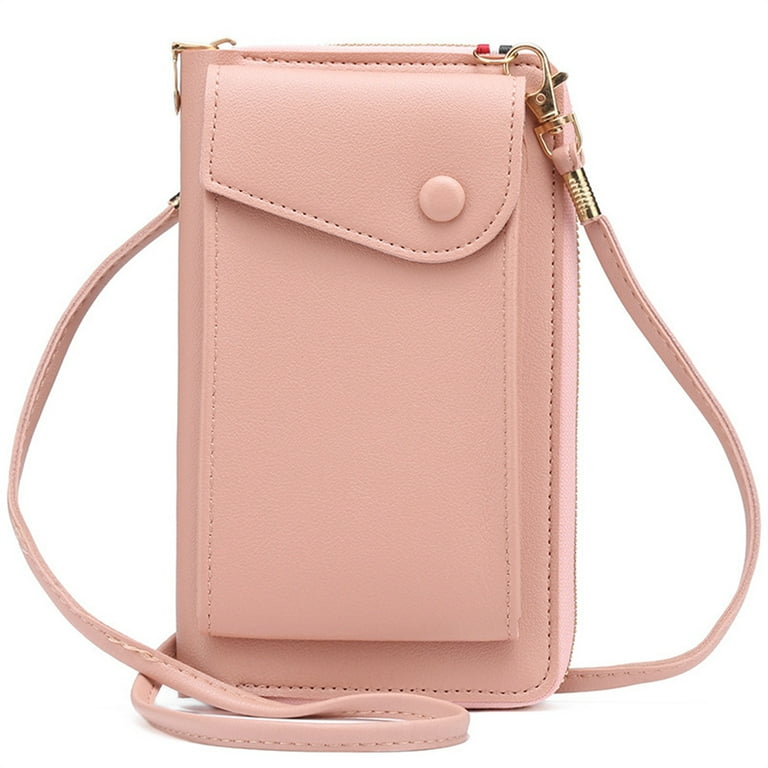 Women Small Cross Body Cell Phone Handbag Case Shoulder Bag Pouch Purse Wallet Pu Leather Pink