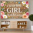 thumbnail image 4 of Wooden Background Sweet Little Girl Banner with Floral Butterflies and Hearts for Baby Shower Party Decorations Photography Props Newborn Welcome Party Backdrop, 4 of 7