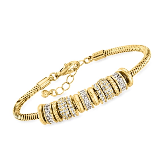 Ross-Simons 14kt Yellow Gold-Plated Bead Charm Bracelet With 5.88 ct. t.w. Czs, Women's, Adult