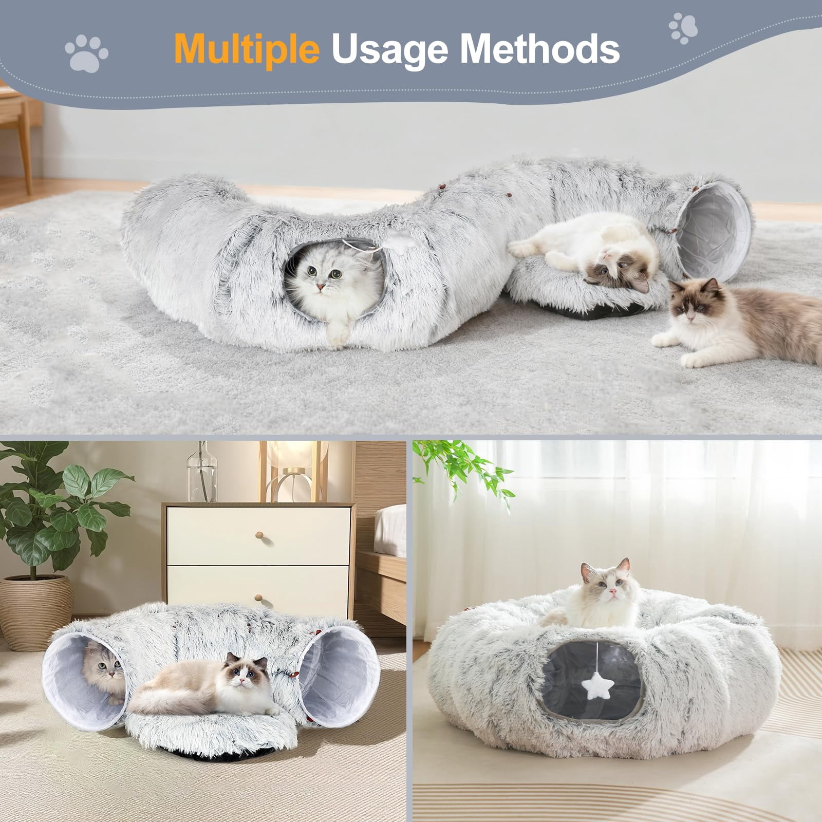 Cat Tunnel Bed For Indoor Cats  L Christmas Tree Skirts Washable Warm Soft Donut Multifunctional Interactive Playground Toys Felines Pet Decoration