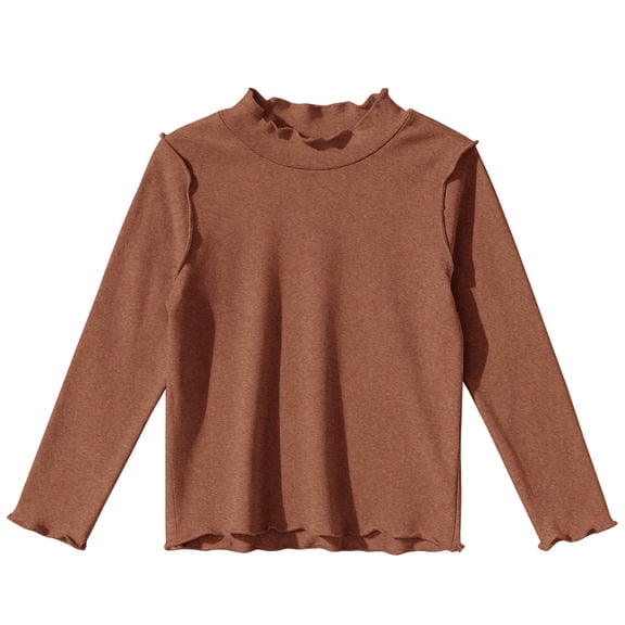Mercatoo Toddler Girls Ruffled Mock Neck Top, Long Sleeve Stretch Knit Shirt with Lettuce Trim, Cute Cozy Layer for Fall Winter and Spring