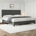 thumbnail image 2 of Twin/Full/Queen/King Size Bed Frame with Headboard, Upholstered Linen Platform Bed Frame with Solid Wooden Slats Support No Box Spring Needed, Noise-Free, Easy Assembly, Grey, 2 of 8