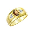 thumbnail image 3 of RYLOS Men's Rings 14K Yellow Gold Classic 7X5MM Oval Gemstone & Diamond Ring Smoky Quartz June Birthstone Rings For Men, Gold Rings Size 8, 3 of 7