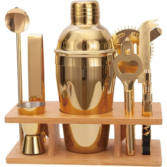 9PcsCocktail Shaker Set Bartending Kit Cocktail Bar Set Cocktail Mix Drink Making Kit Profional Bar and Home Drink Bar Tools for Bartender Gold 9Pcs