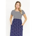 thumbnail image 3 of Eloges Women's Stripe Short Sleeve Contrast Floral Maxi Dress with Pockets, 3 of 7