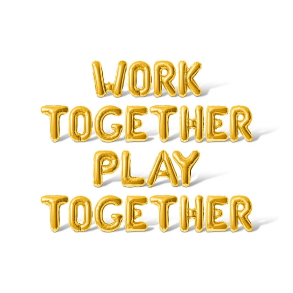 Letter Balloons - WORK TOGETHER PLAY TOGETHER 16" Inch Alphabet Letters Foil Mylar Balloon Take Your Child To Work Day Party Banner (Gold)