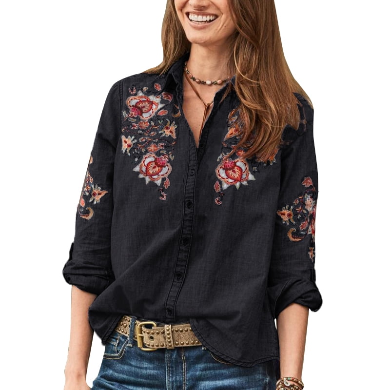 embroidered denim shirts for ladies