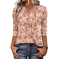 thumbnail image 7 of VDJ Womens Tops Dressy Casual Henley V-Neck Summer Tops Front Pleated Cute Red Floral Shirts Business Work Blouses Outfits Size M, 7 of 7