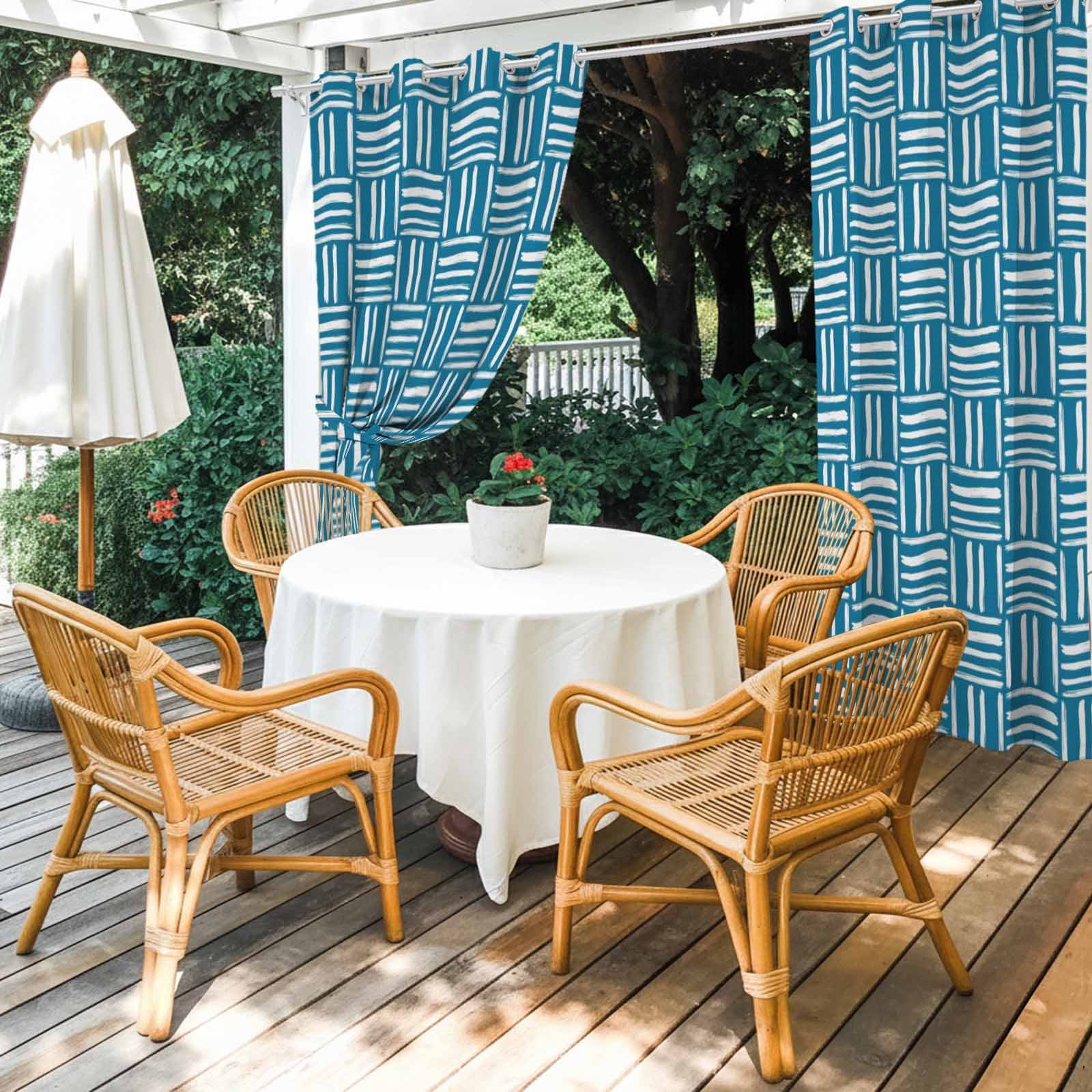 Blue Woven Texture Outdoor Curtains for Patio, Modern Minimalist Navy Blue Grid Pattern Sunshade Privacy Drapes Grommet Waterproof Outside Curtains for Porch/Cabana/Balcony 54"x 108", 1 Panel