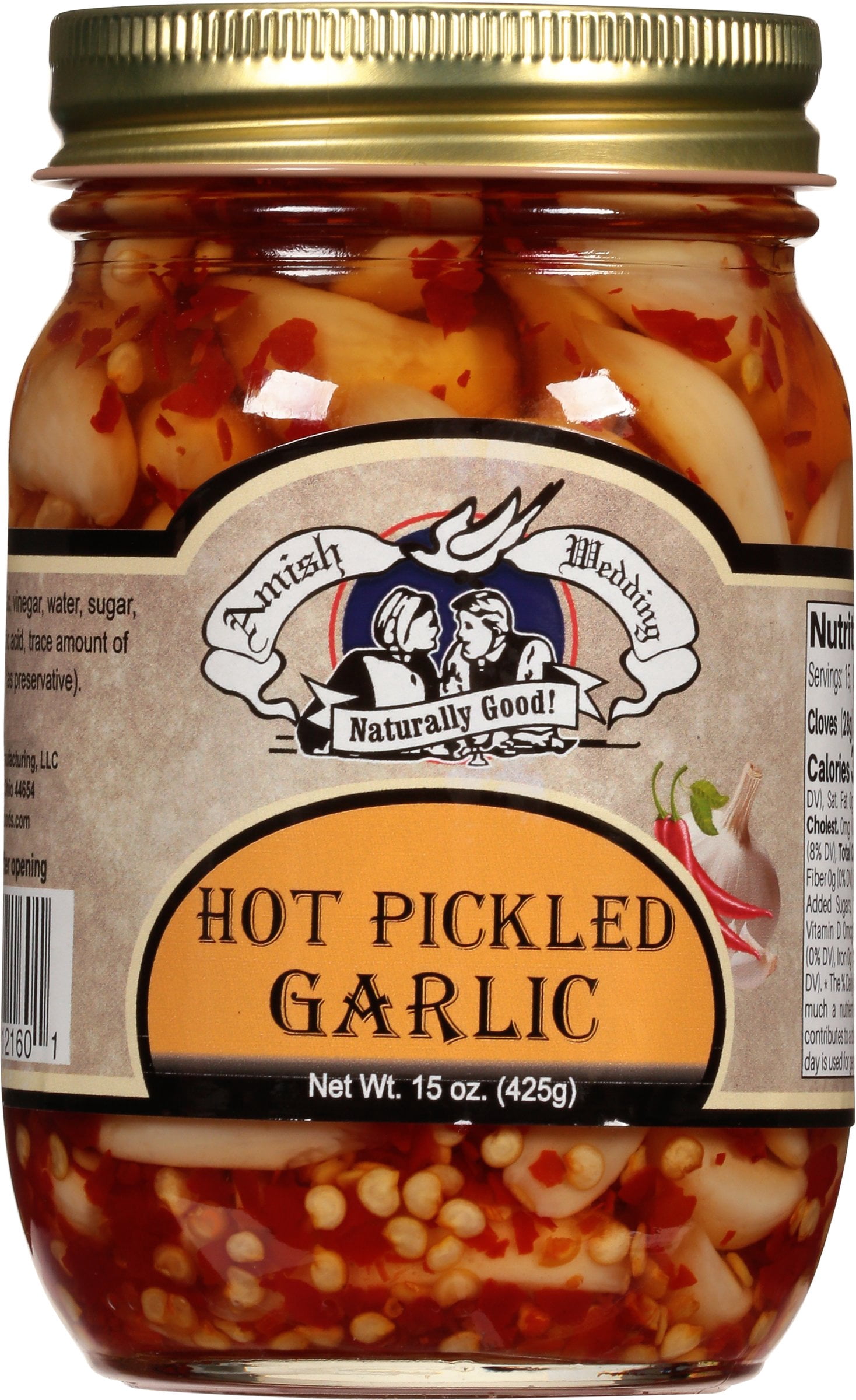 Amish Wedding All-Natural Hot Pickled Garlic 15 Ounces (2 Jars)