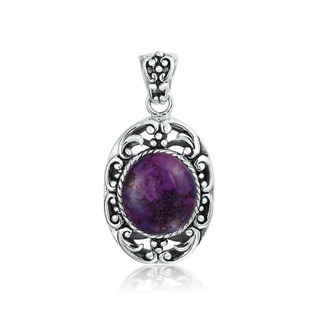 Bling Jewelry Oxidized Sterling Silver Natural Compressed Purple Turquoise Pendant