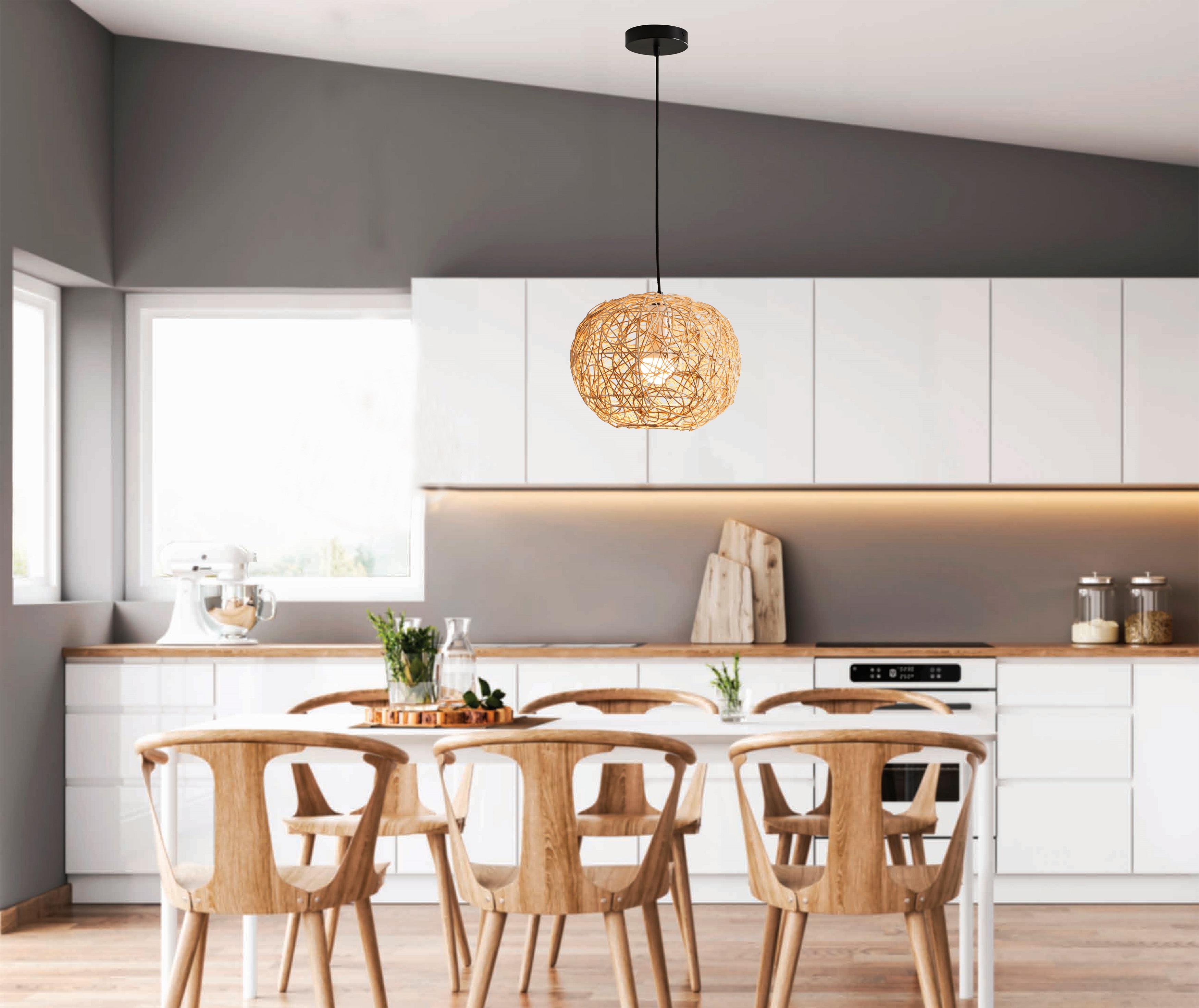 Gardens Tan Round Basket Pendant Light 