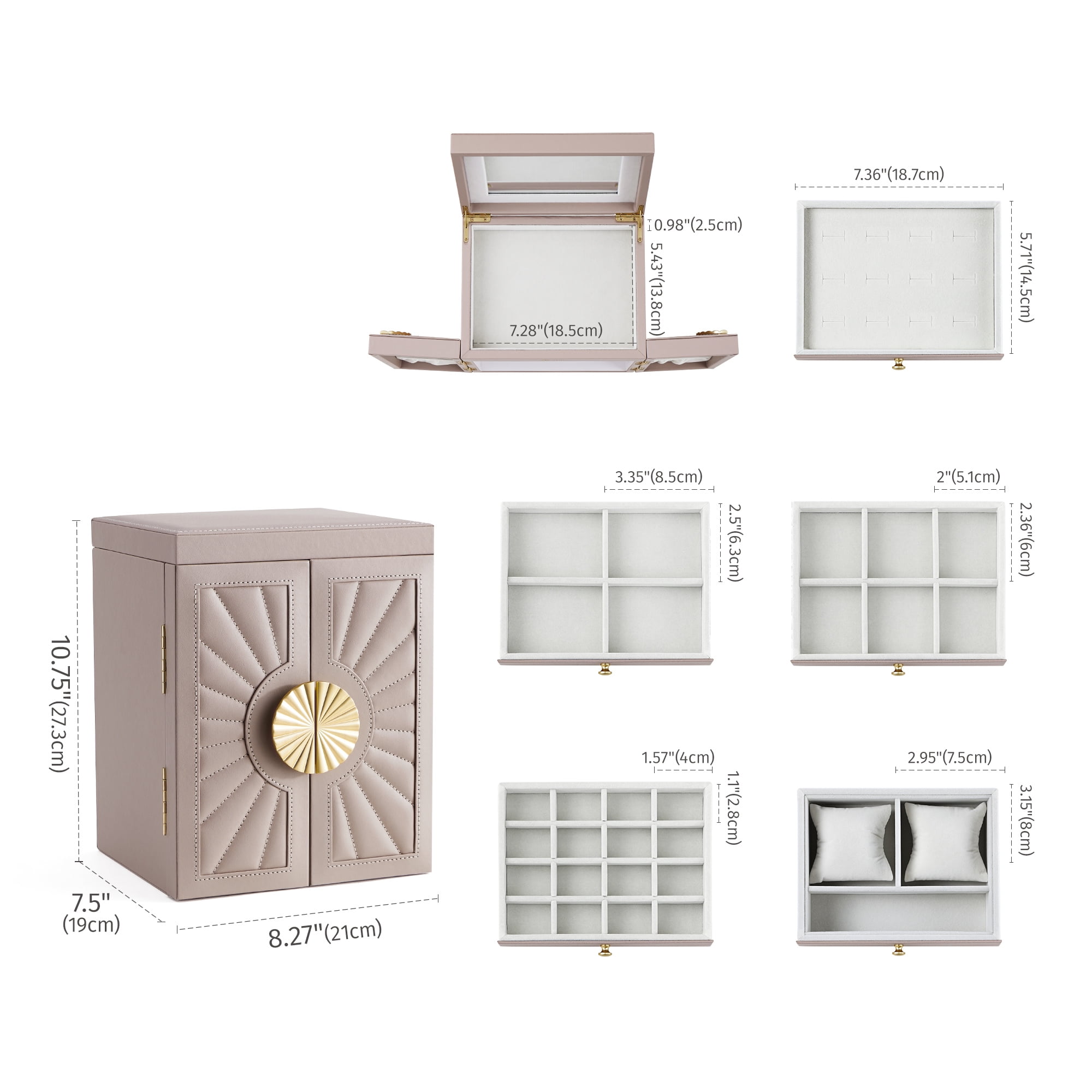 Casegrace 6-Tier Huge Jewelry Box for Women Girls with Mirror 5 Drawers Organizer Necklace Ring Earring Storage Opening Door Gift Case