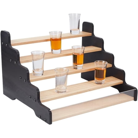 5-Tier Shot Glass Display Rack Wooden Liquor Shelf with Acrylic Baffle Display Rack Shot Tiered Spice Rack Shot Glasses Holder for KitchenHome and Bar BurlyWood 13x9x12inch